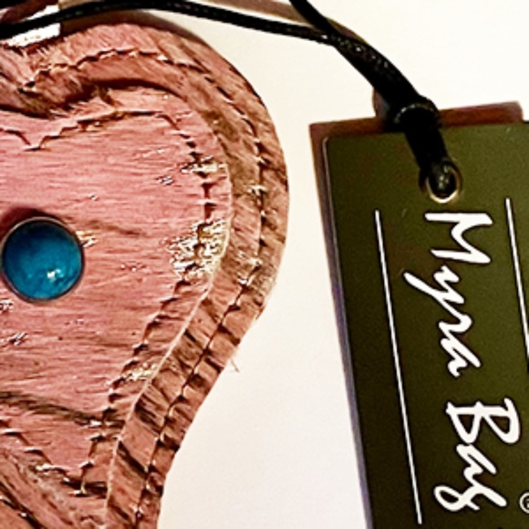 Myra Pink Calf Hair & Turquoise Heart Bag Charm NWT - Picture 6 of 6